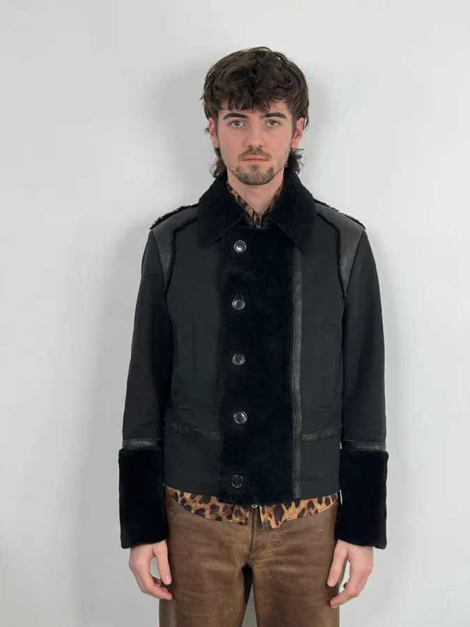 2000s Massimo Rebecchi Black Shearling Leather Jacket - Image 2