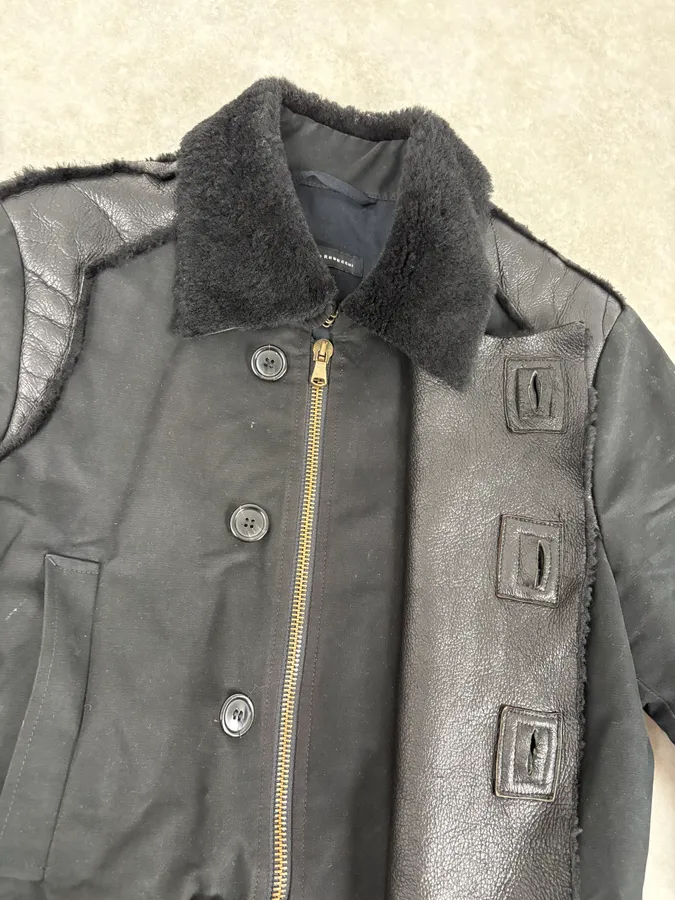 2000s Massimo Rebecchi Black Shearling Leather Jacket - Image 8