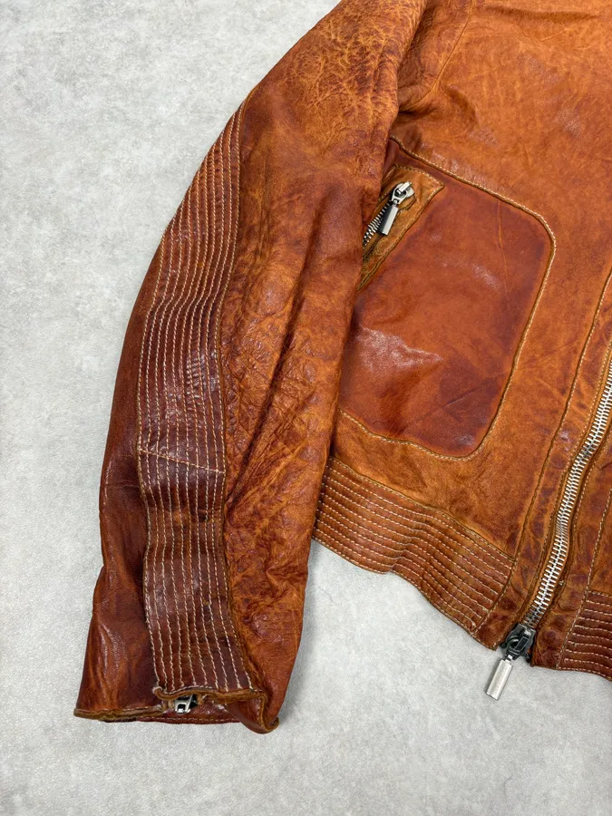2000s Massimo Rebecchi Cognac Biker Leather Jacket - Image 8