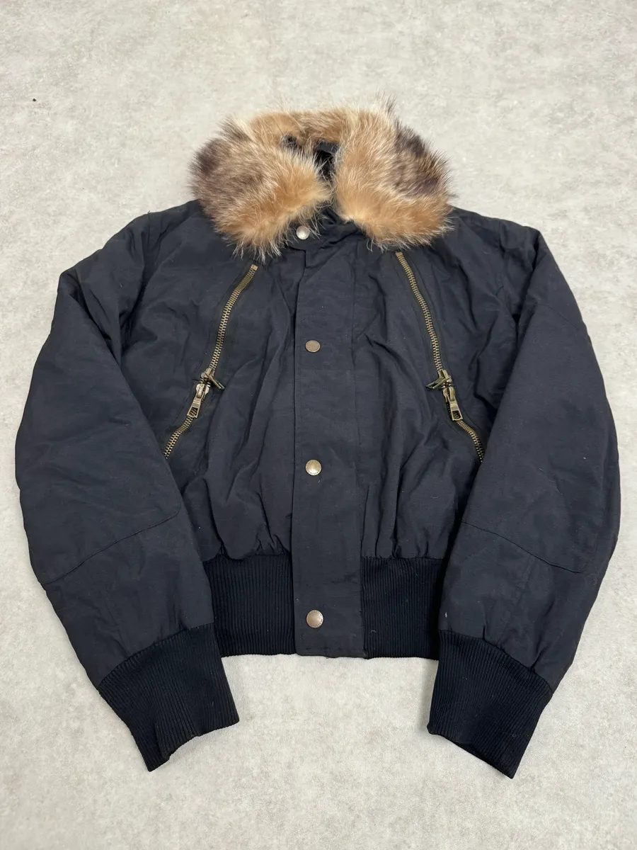 2000s Massimo Rebecchi  Fur Front Zips Navy Bomber Jacket - Image 3