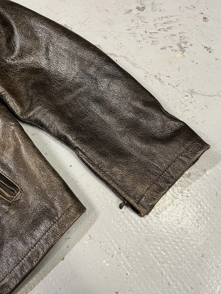 2000s Massimo Rebecchi Raw Aged Brown Leather Jacket - Image 9