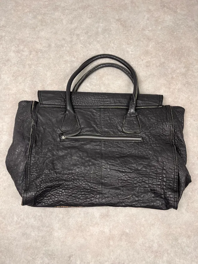 2000s Massimo Rebecchi Raw Black Leather Handle Bag - Image 6
