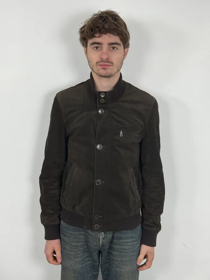 2000s Massimo Rebechi Brown Suede Leather Jacket - Image 2