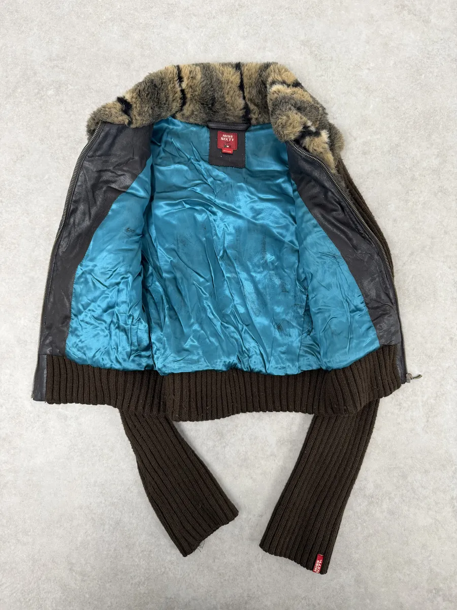 2000s Miss Sixty Fake Fur Brown Wool Sleeves Jacket - Image 8
