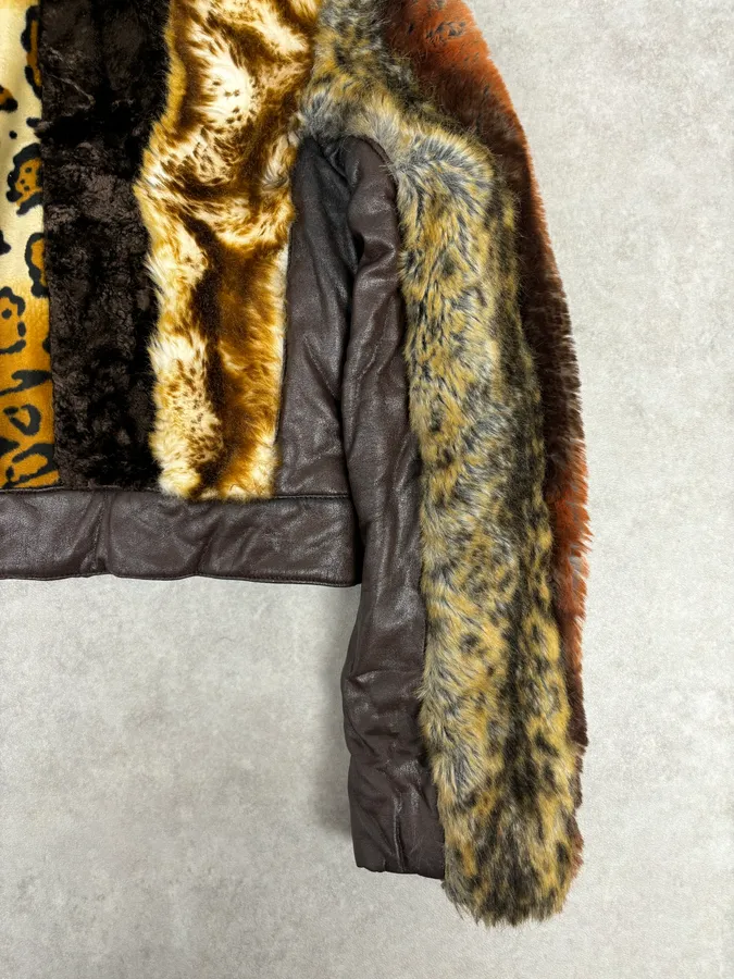 2000s Miss Sixty Leopard Tiger Patchwork Faux Fur Jacket - Image 13