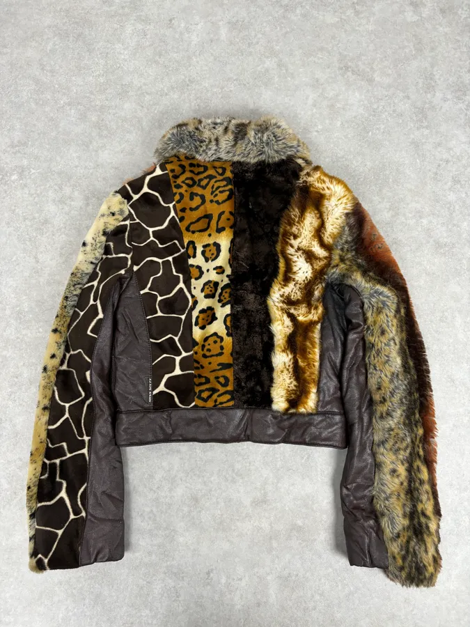 2000s Miss Sixty Leopard Tiger Patchwork Faux Fur Jacket - Image 5