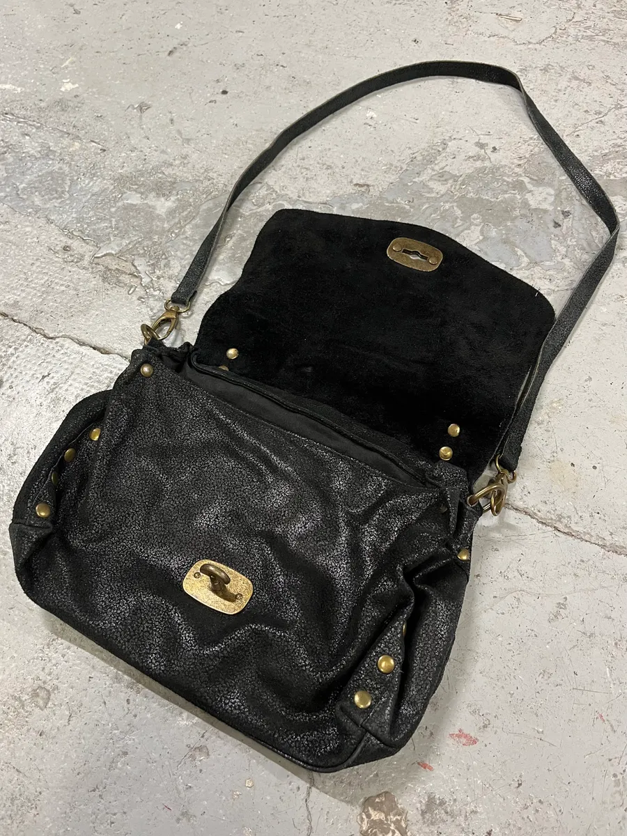 2000s Miu Miu Black Archive Leather Crossbody Bag - Image 4
