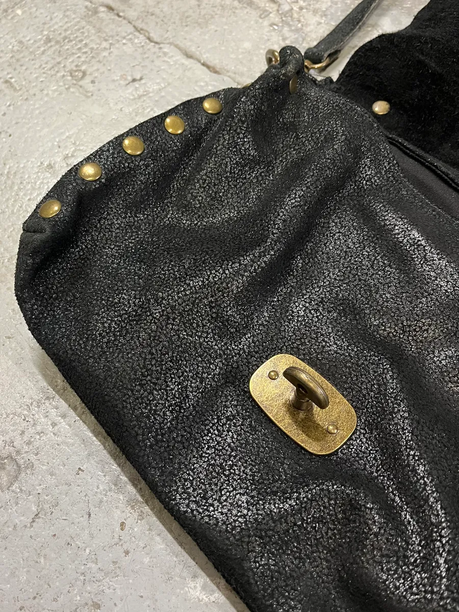 2000s Miu Miu Black Archive Leather Crossbody Bag - Image 7