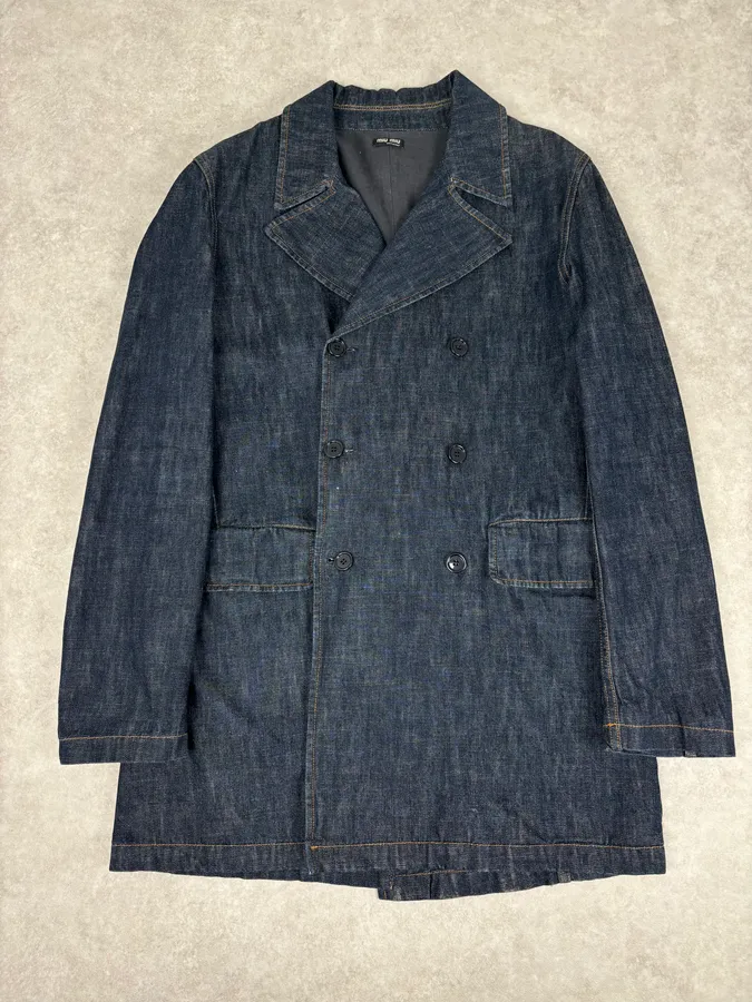 2000s Miu Miu Blue Navy Denim Buttoned Jacket
