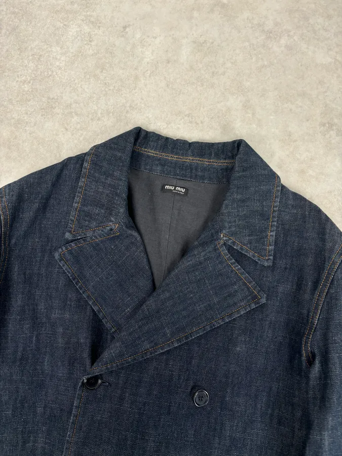 2000s Miu Miu Blue Navy Denim Buttoned Jacket - Image 4
