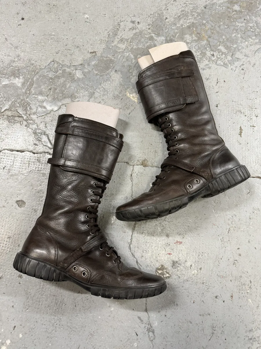 2000s Miu Miu Brown Combat Ankle Leather Boots - Image 5