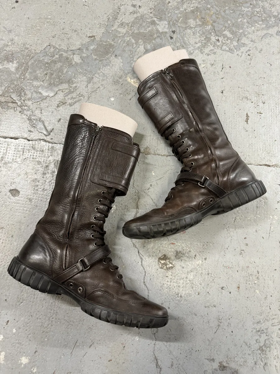 2000s Miu Miu Brown Combat Ankle Leather Boots - Image 9