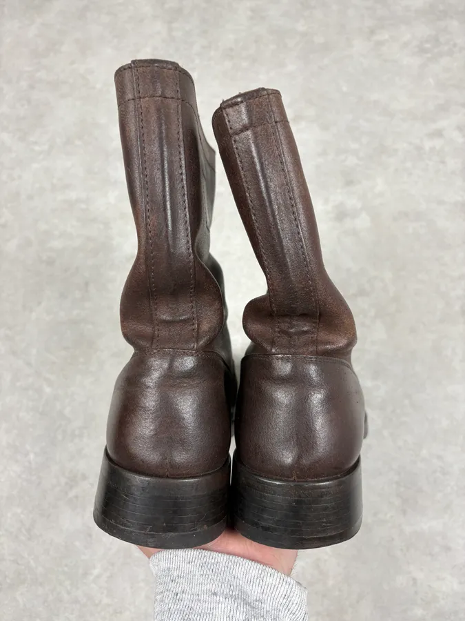 2000s Miu Miu Brown Leather Ankle Boots - Image 7