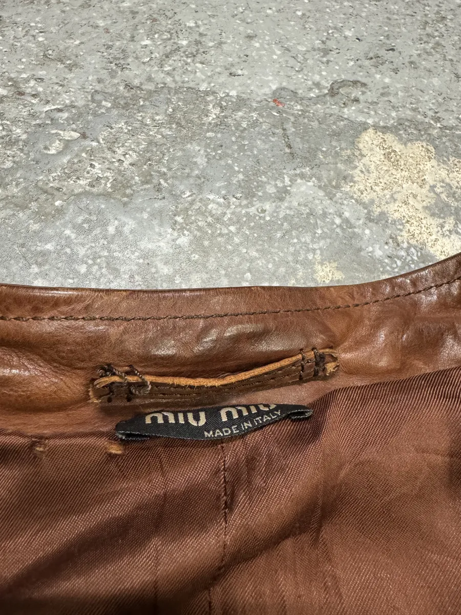 2000s Miu Miu Brown Leather Minimalist Jacket - Image 7