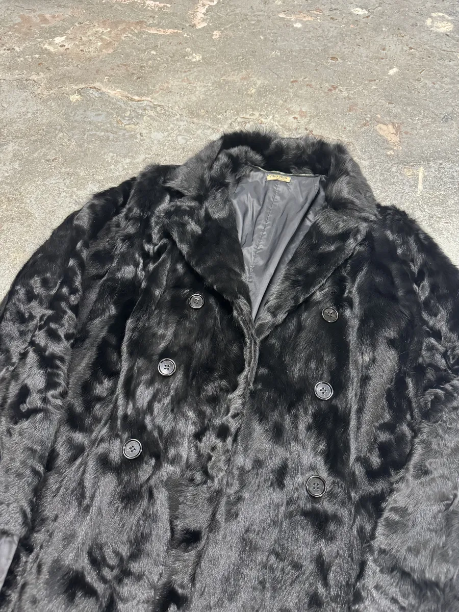 2000s MiuMiu Black Goat Fur Coat Hybrid Nylon Buttoned Coat - Image 7