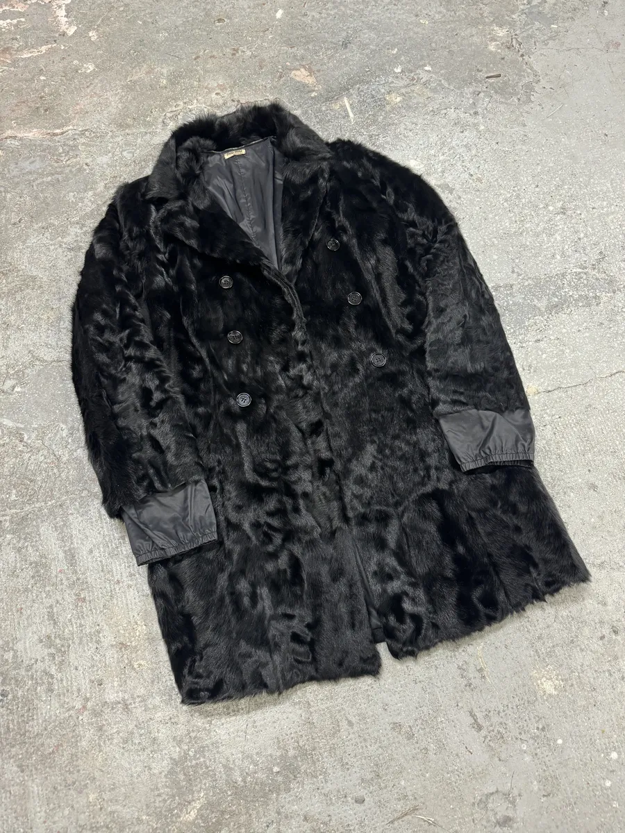 2000s MiuMiu Black Goat Fur Coat Hybrid Nylon Buttoned Coat - Image 8