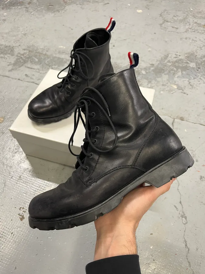 2000s Moncler Black Leather Lace-Up Boots