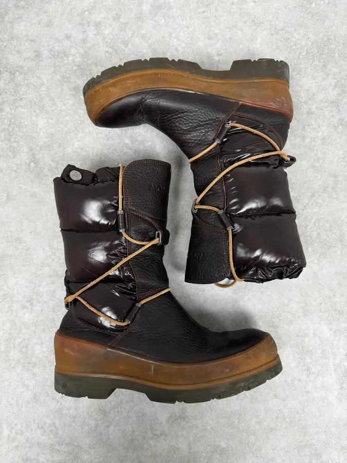 2000s Moncler Utility Puffer Brown Leather Boots - Image 2