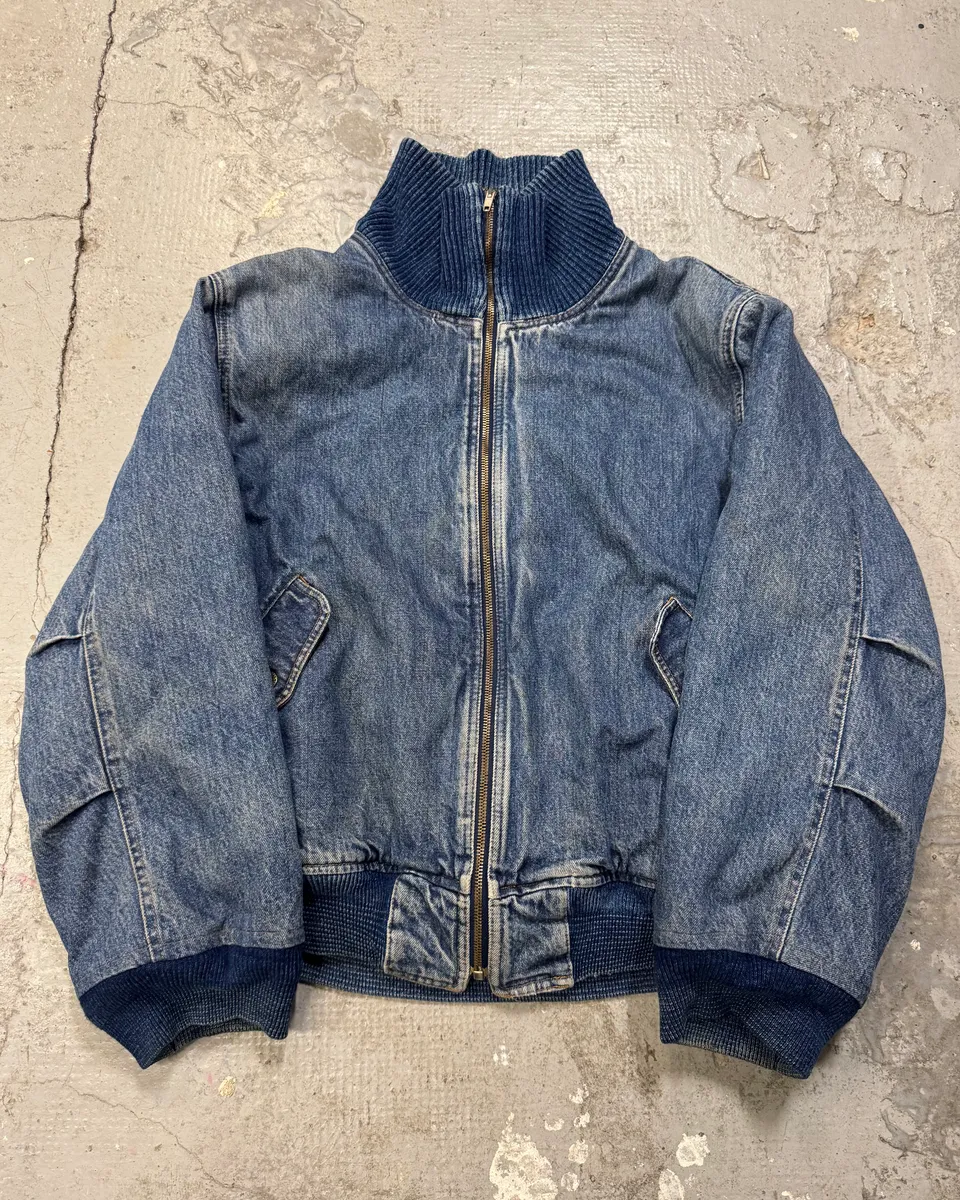 2000s Moschino Aero Cozy Peace Denim Bomber Jacket