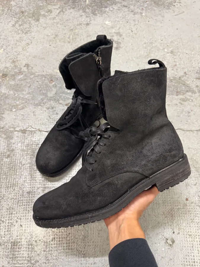 2000s Moschino Black Eroded Leather Boots - Image 2