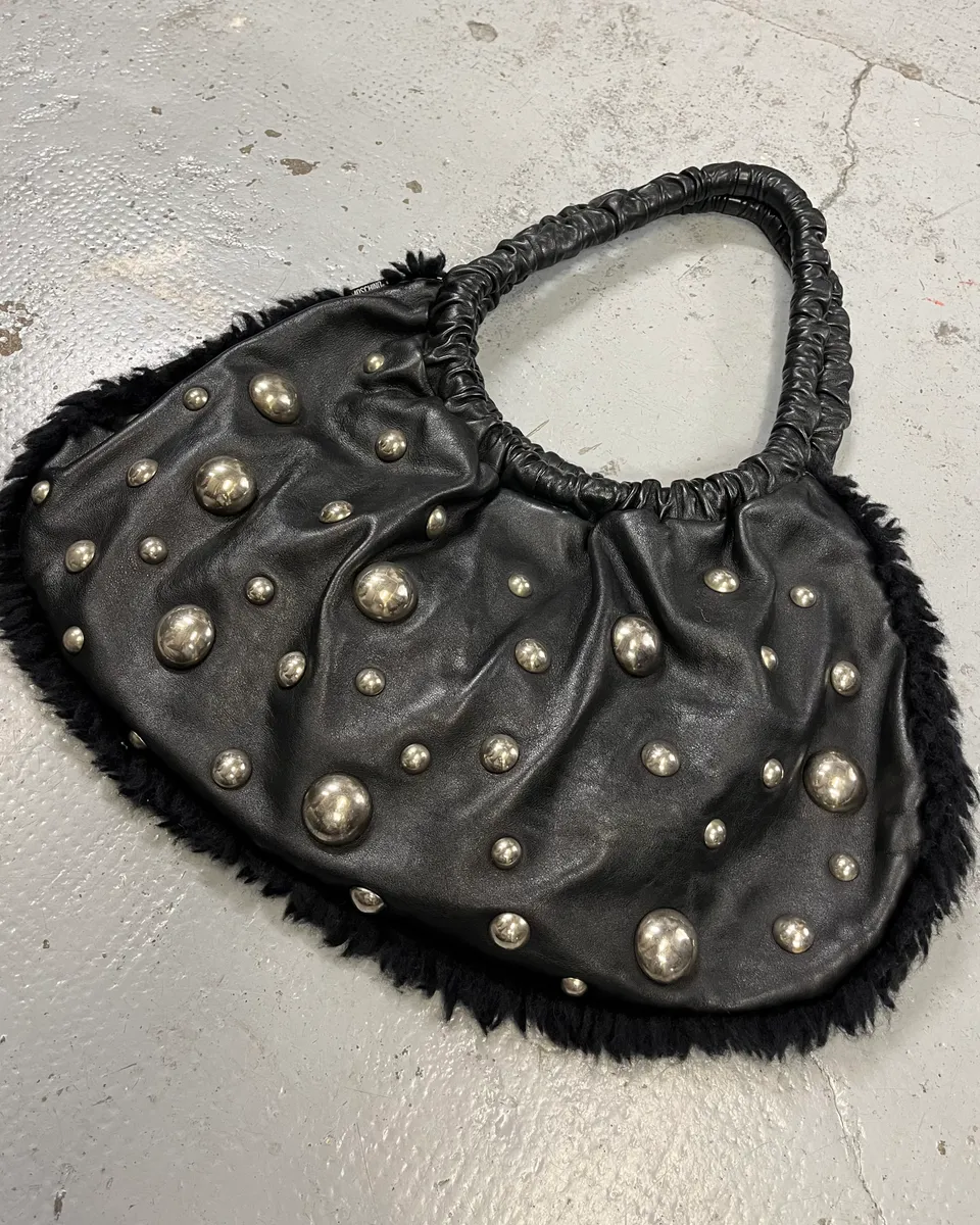 2000s Moschino Black Leather Studded Shoulder Bag - Image 4