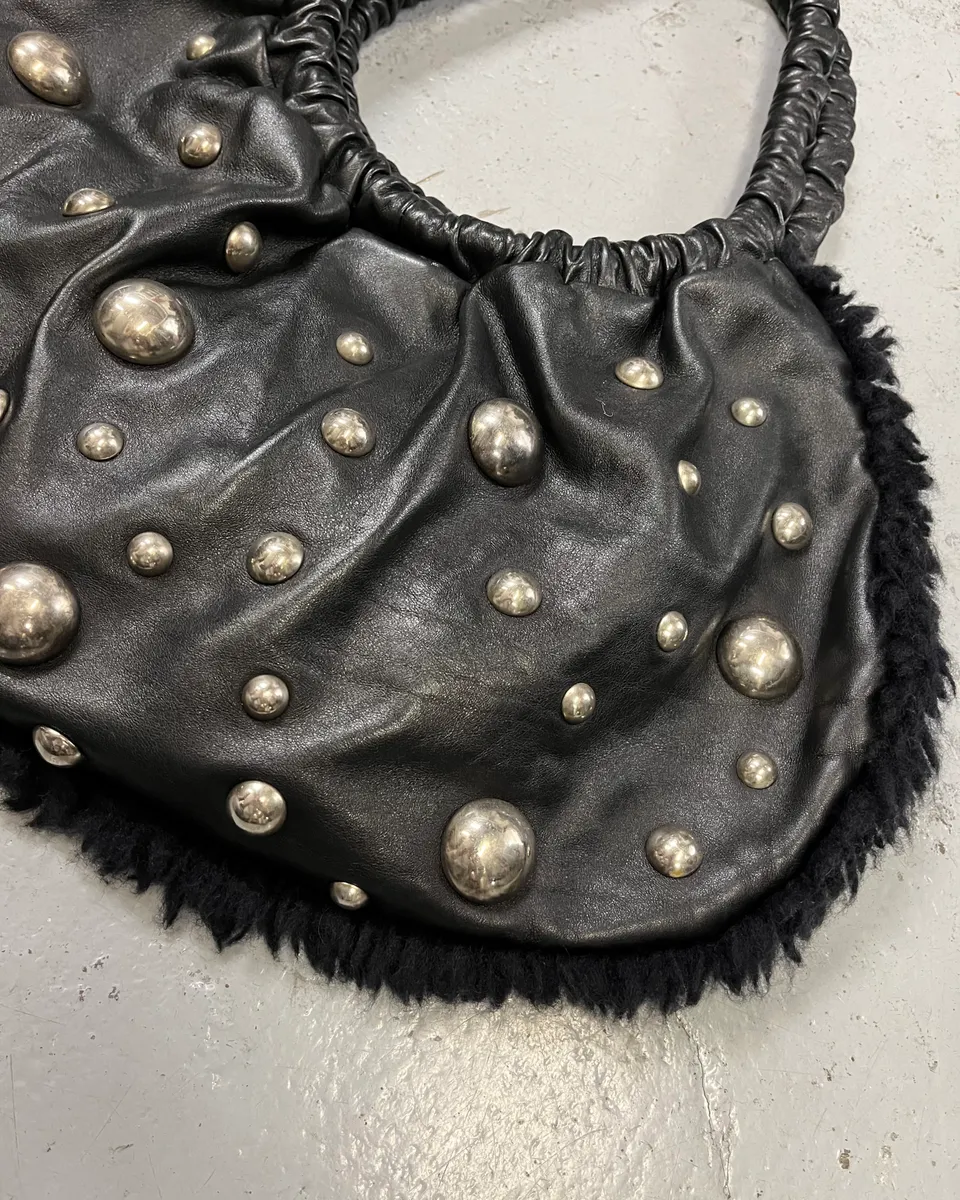 2000s Moschino Black Leather Studded Shoulder Bag - Image 6