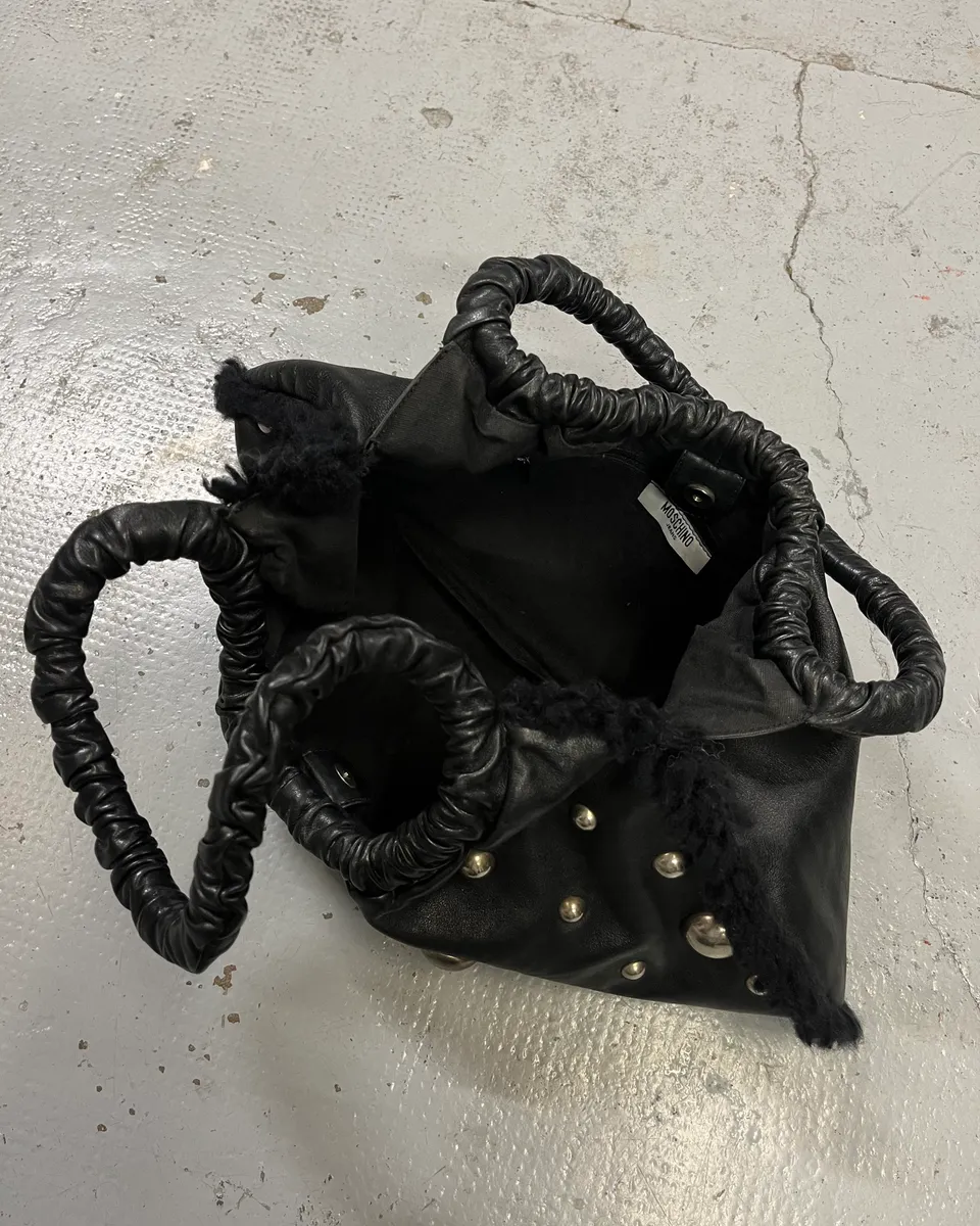 2000s Moschino Black Leather Studded Shoulder Bag - Image 8