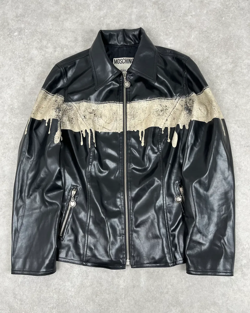 2000s Moschino Black Painted Effect Light Jacket - Image 4