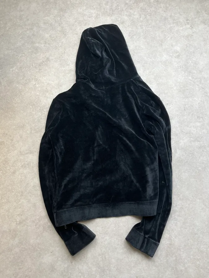 2000s Moschino Black Velvet Zip-Up Hoodie - Image 5
