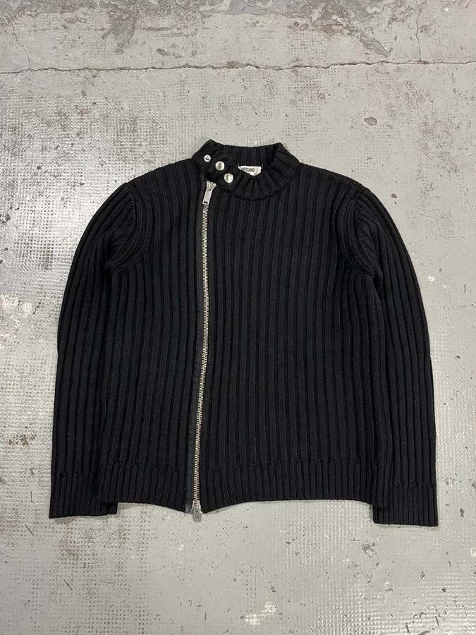 2000s Moschino Black Wool Asymmetrical Zip Sweater