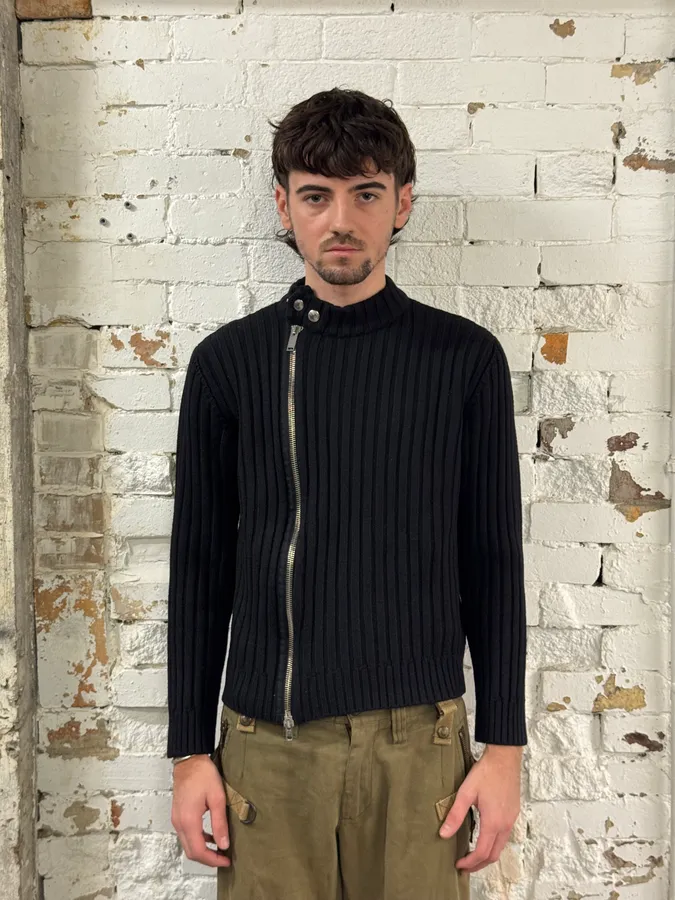 2000s Moschino Black Wool Asymmetrical Zip Sweater - Image 2