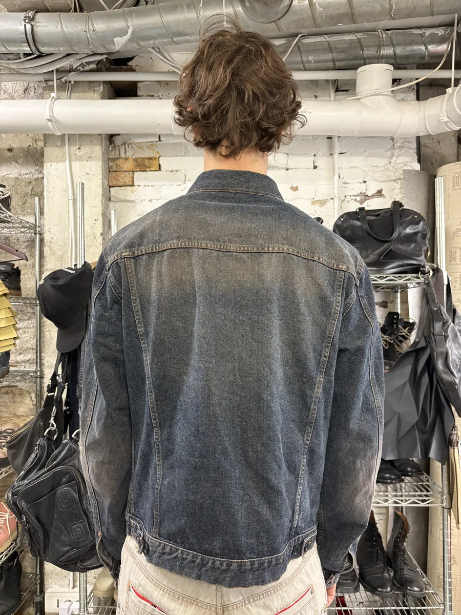 2000s Moschino Blue Faded Peace Denim Jacket - Image 4