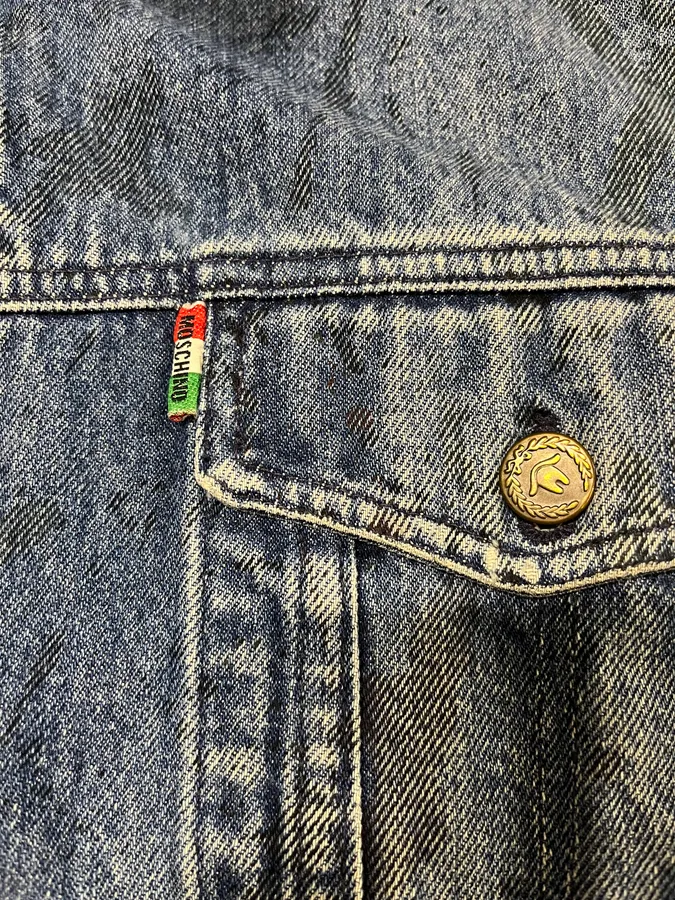 2000s Moschino Blue Painted Effect Rebel Denim Jacket - Image 10
