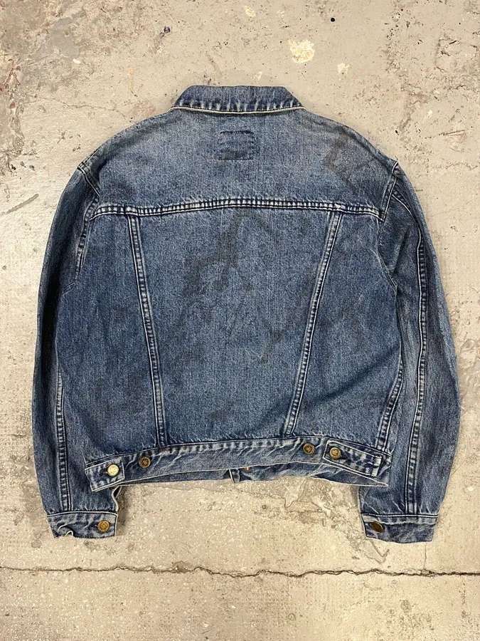 2000s Moschino Blue Painted Effect Rebel Denim Jacket - Image 4