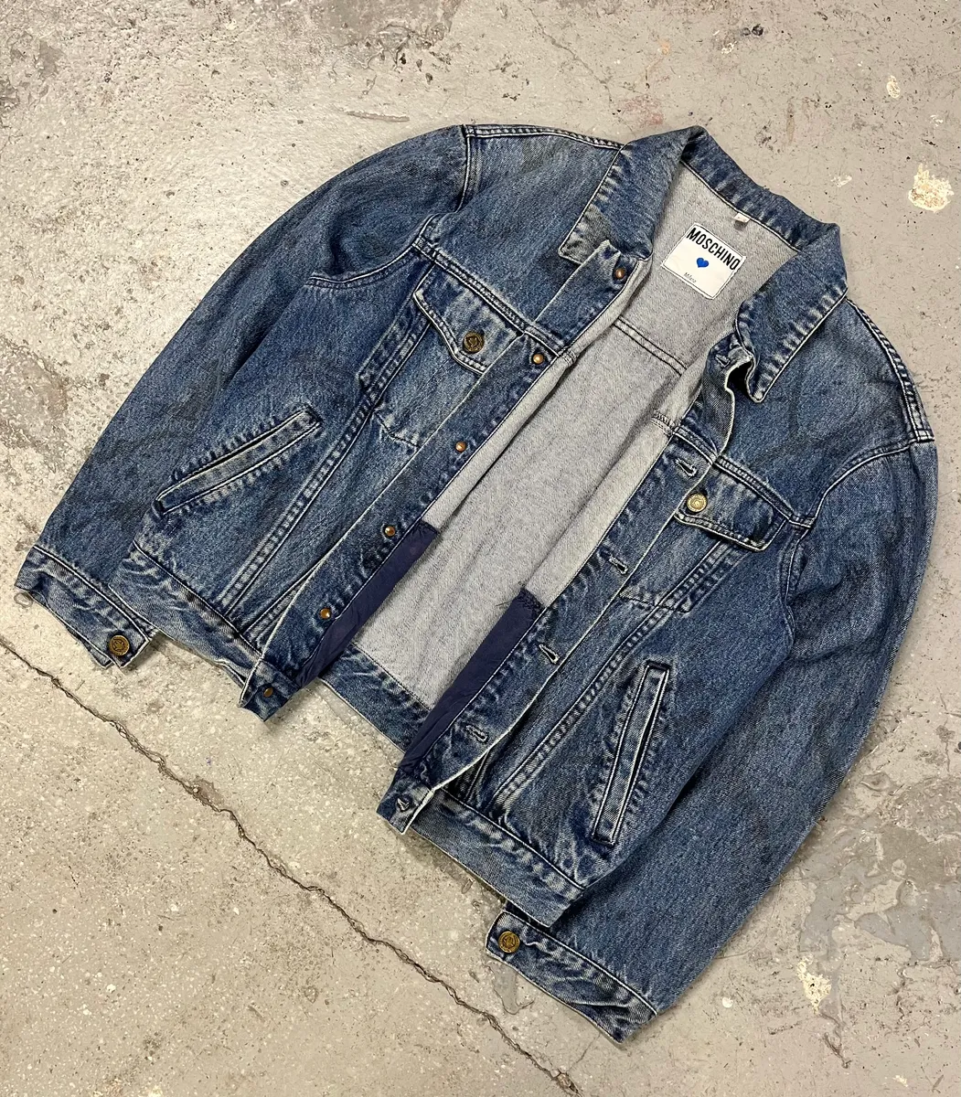 2000s Moschino Blue Painted Effect Rebel Denim Jacket - Image 5