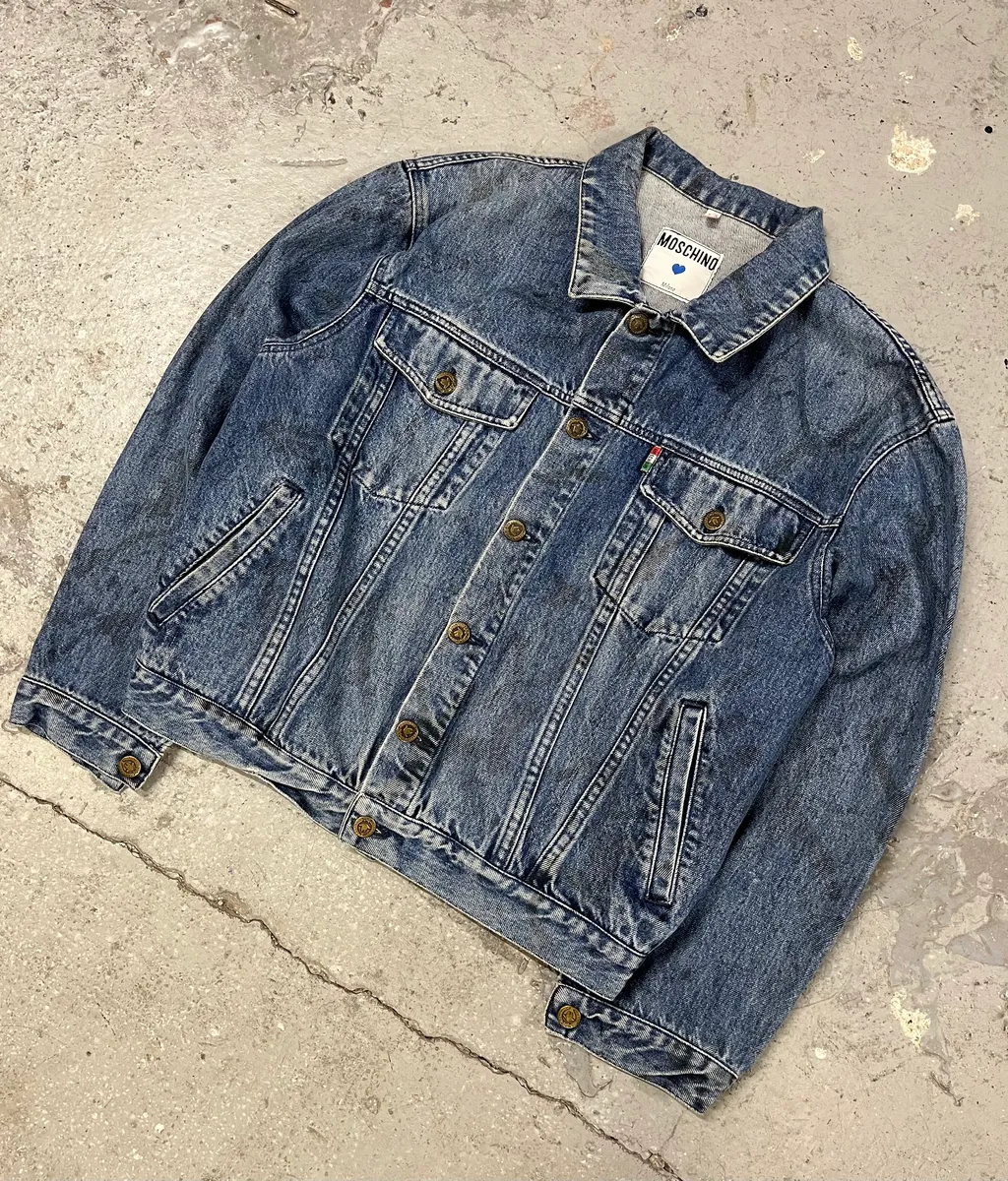 2000s Moschino Blue Painted Effect Rebel Denim Jacket - Image 6