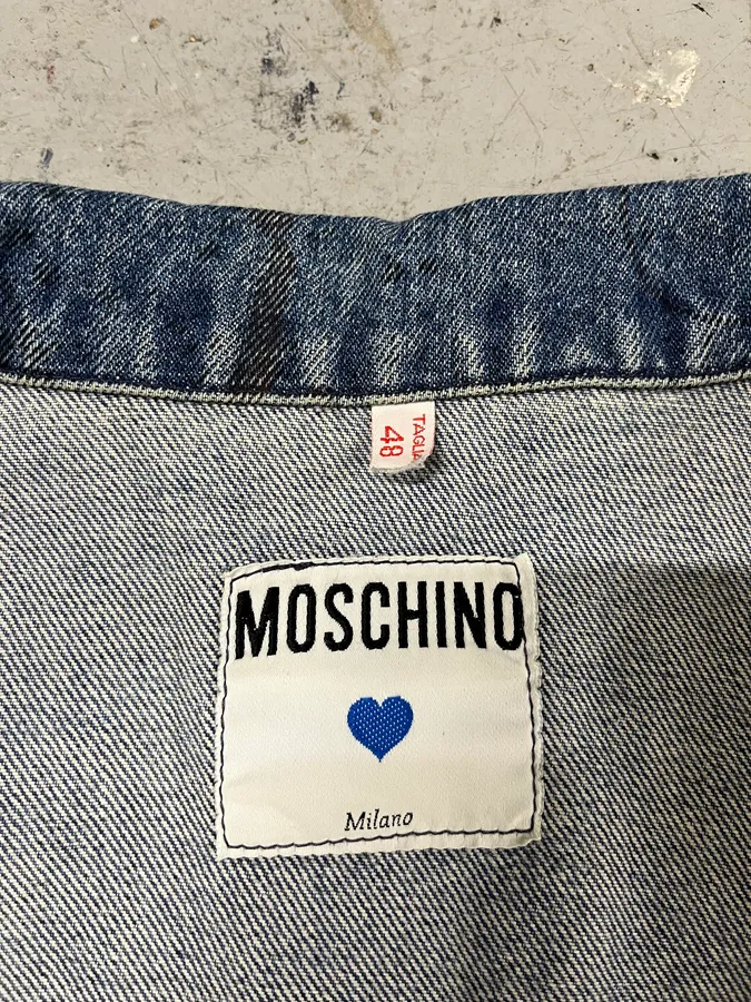 2000s Moschino Blue Painted Effect Rebel Denim Jacket - Image 9