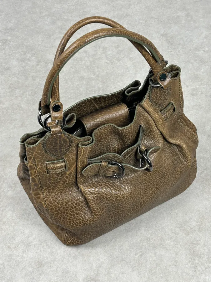 2000s Moschino Brown Leather Shoulder Bag - Image 4