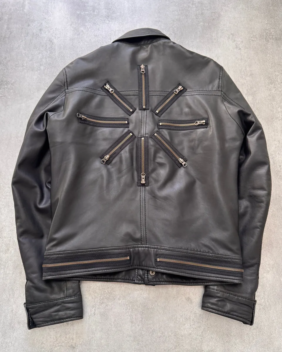 2000s Moschino Circular Zip Elevation Leather Jacket