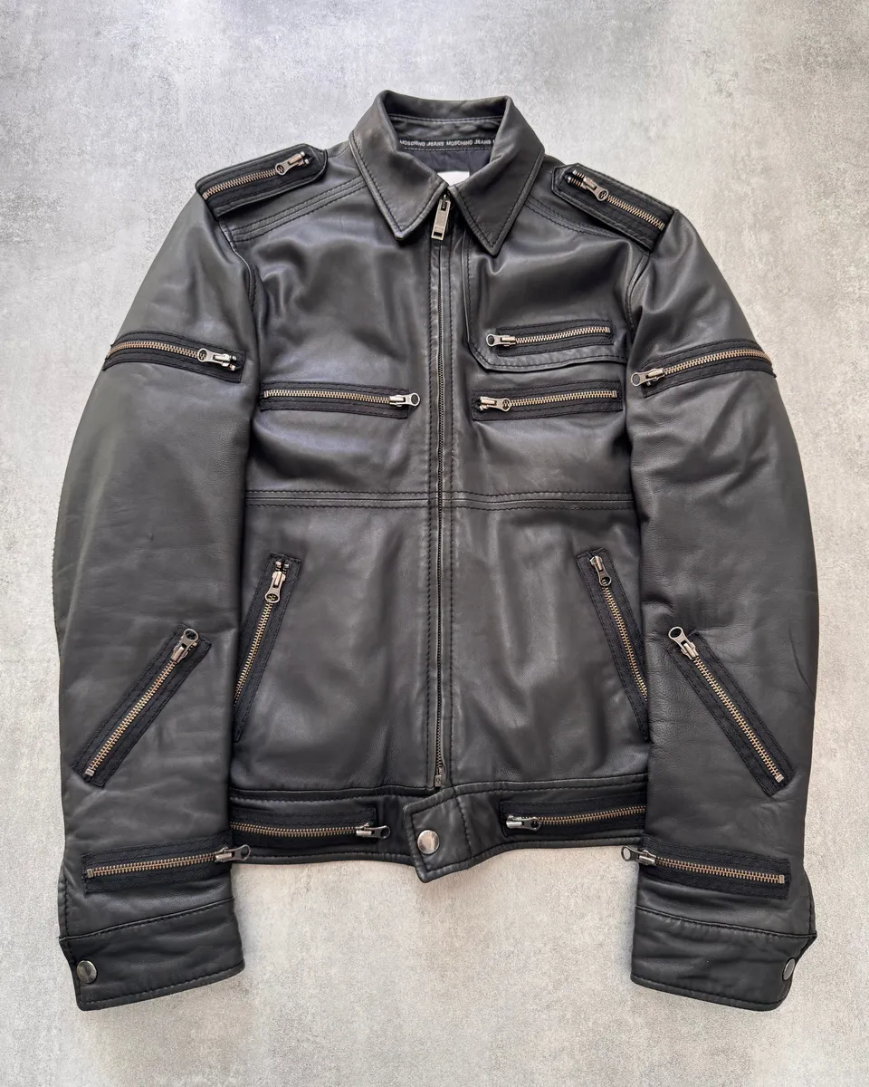 2000s Moschino Circular Zip Elevation Leather Jacket - Image 2