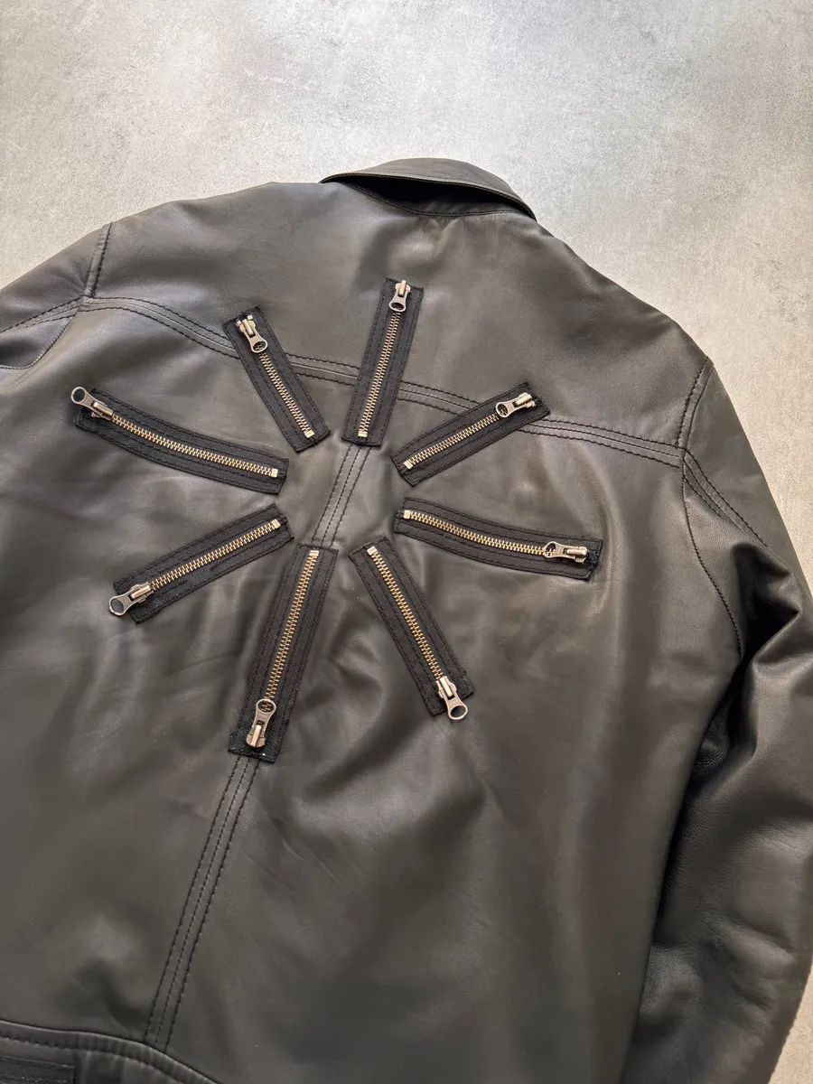 2000s Moschino Circular Zip Elevation Leather Jacket - Image 3
