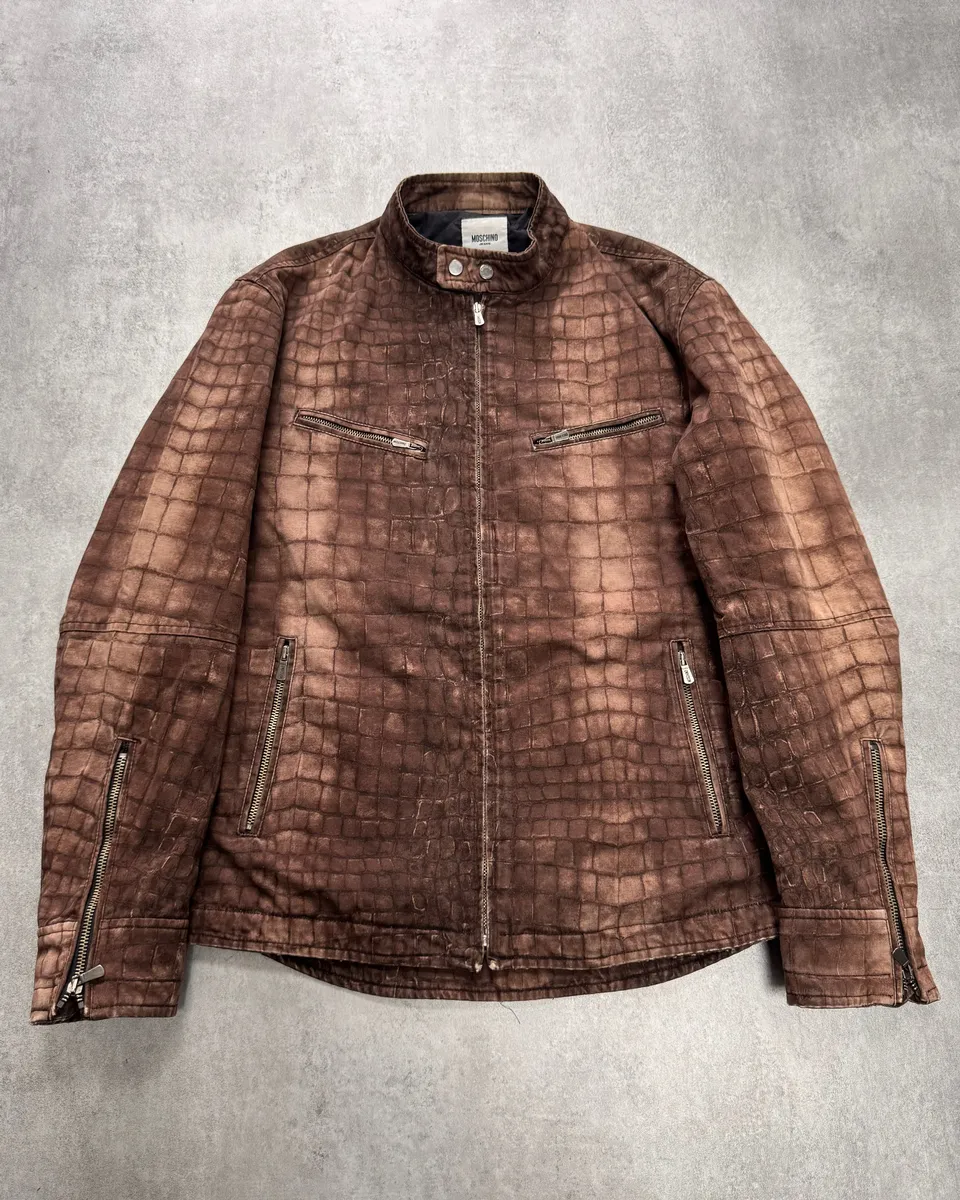 2000s Moschino Crocodile Printed Brown Jacket