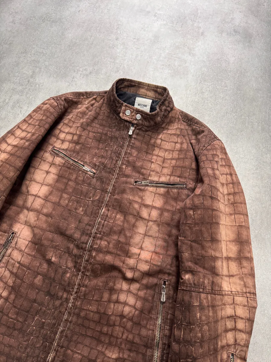 2000s Moschino Crocodile Printed Brown Jacket - Image 2