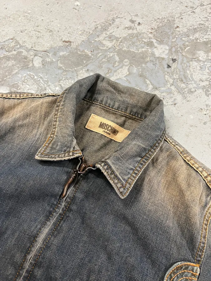2000s Moschino Flowers Patches Faded Denim Jacket - Image 4