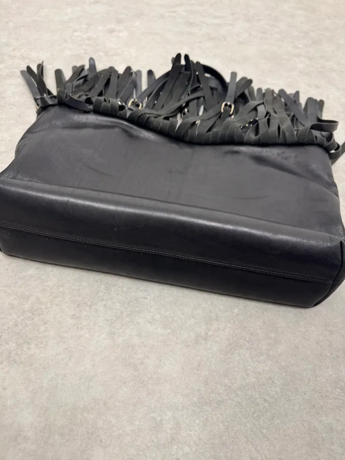 2000s Moschino Fringe Belt Black Leather Handle Bag - Image 9