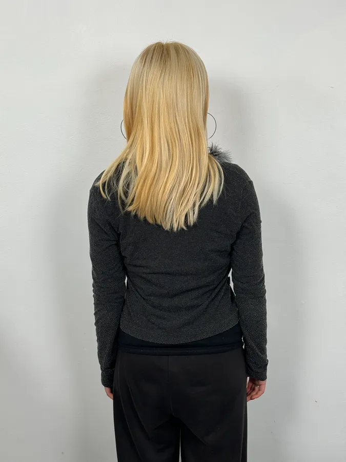 2000s Moschino Fur Line Grey Cardigan - Image 2