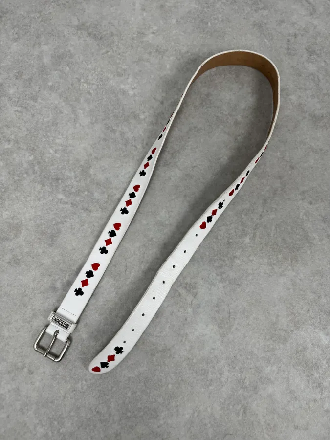 2000s Moschino Gambling White Leather Belt - Image 3