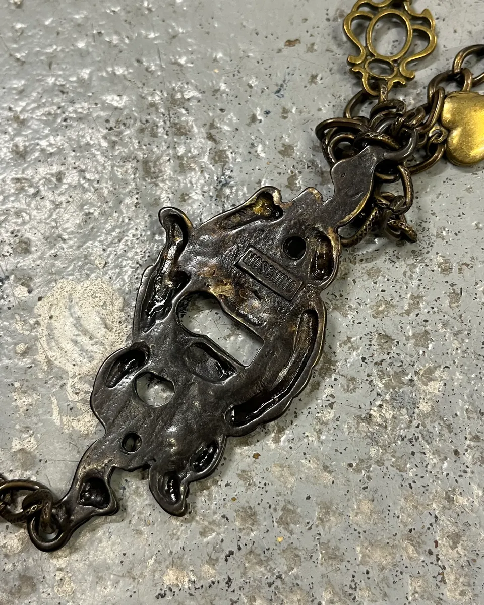 2000s Moschino Gold Metal Lock Charm Chain Necklace - Image 8