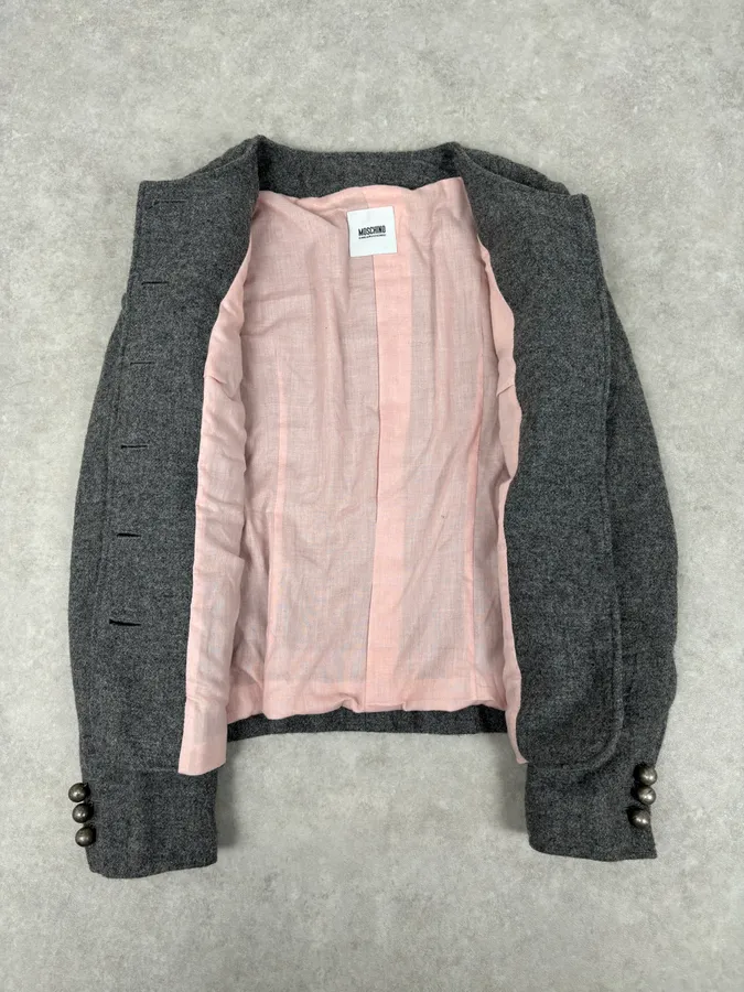 2000s Moschino Grey Officer Buttoned Multi-Pockets Jacket - Image 7