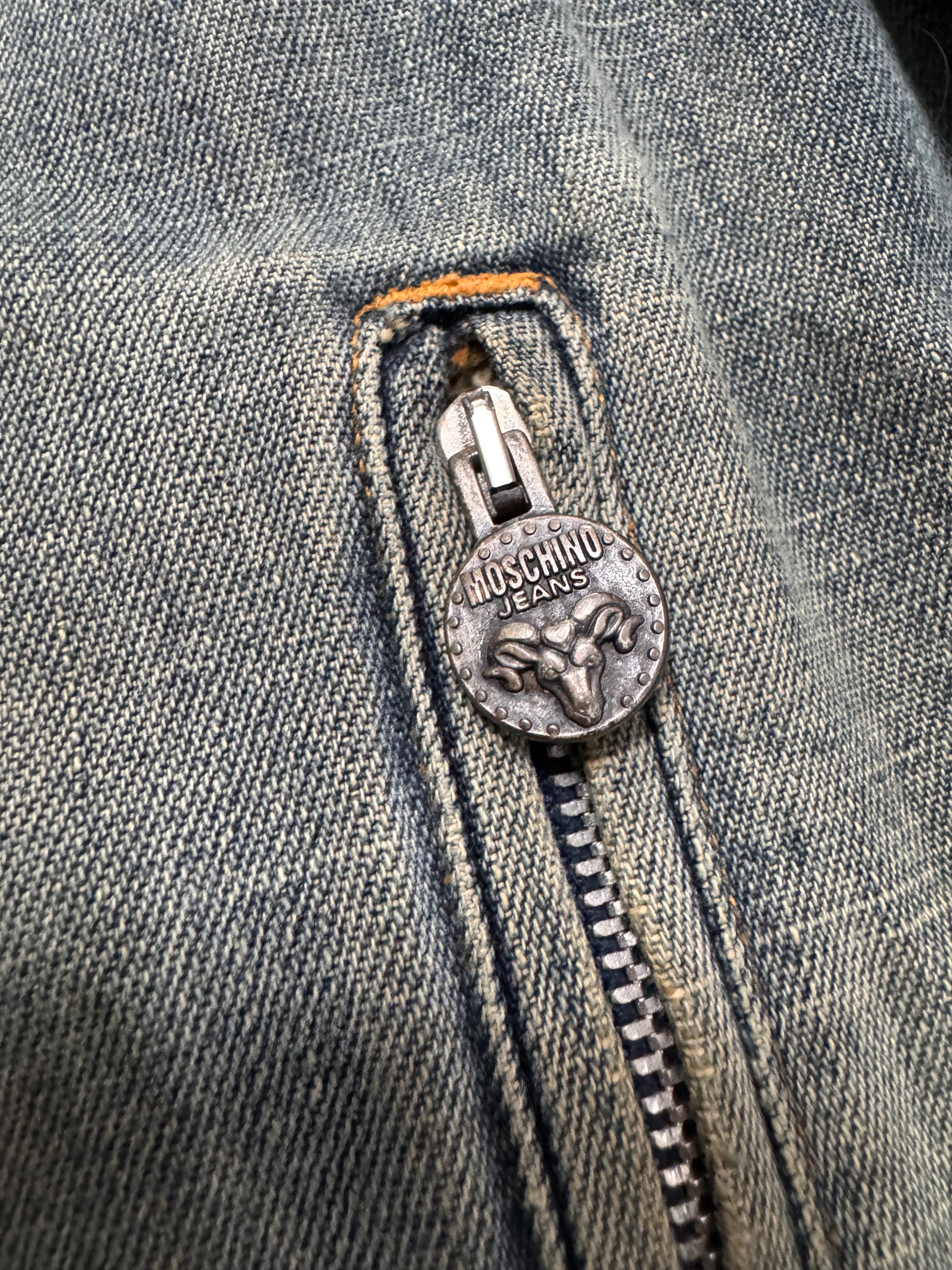 2000s Moschino Layers Collar Faded Denim Jacket - Image 7